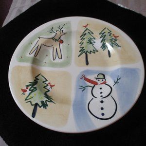 Eddie Bauer Home Christmas Holiday Plate Snowman Trees Reindeer